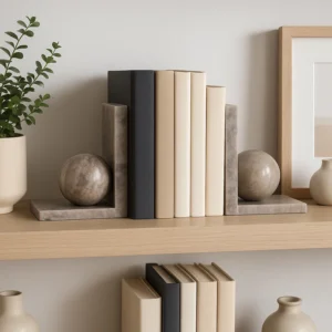 Decorative Bookends With Ball Orbs Accent - Modern Bookshelf Decor For Shelf, Office Desk, Or Home Decor Book Ends